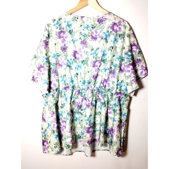 Bloomchic Floral Pleated Button Accent Short Sleeve Fairy Hippie Lagun Top 22-24 - Picture 5 of 10